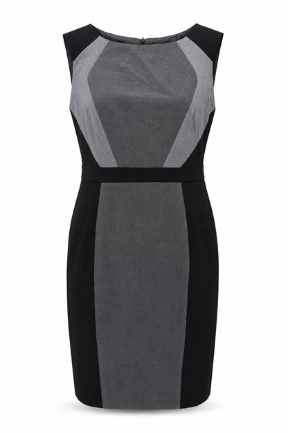Marks & Spencer Womens Grey Polyester Pencil Dress Size 14 Round Neck Zip