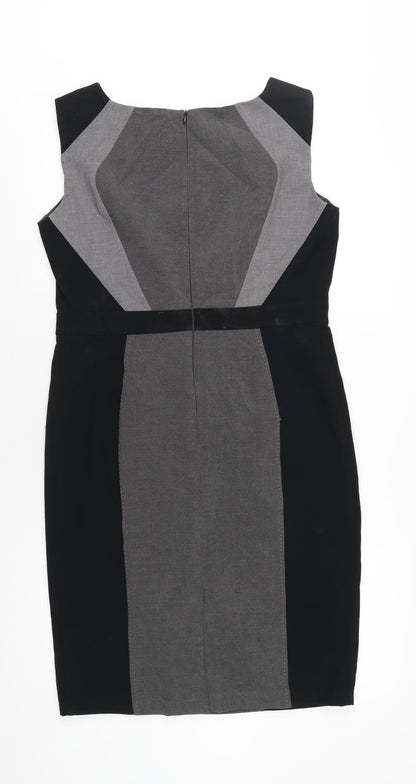 Marks and Spencer Womens Grey Polyester Pencil Dress Size 14 Round Neck Zip