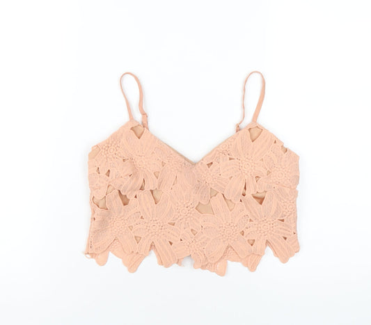 Boohoo Womens Pink Polyester Cropped T-Shirt Size 8 V-Neck