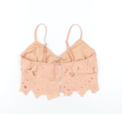 Boohoo Womens Pink Polyester Cropped T-Shirt Size 8 V-Neck