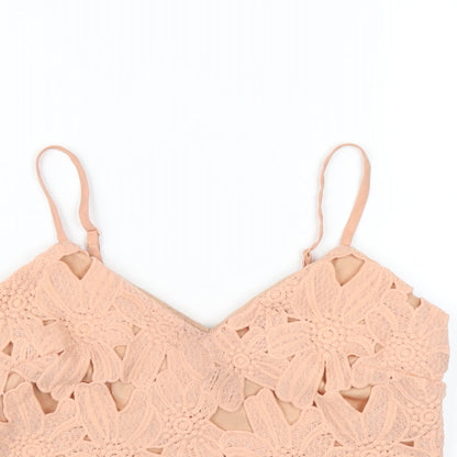 Boohoo Womens Pink Polyester Cropped T-Shirt Size 8 V-Neck