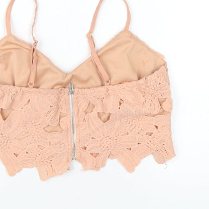 Boohoo Womens Pink Polyester Cropped T-Shirt Size 8 V-Neck