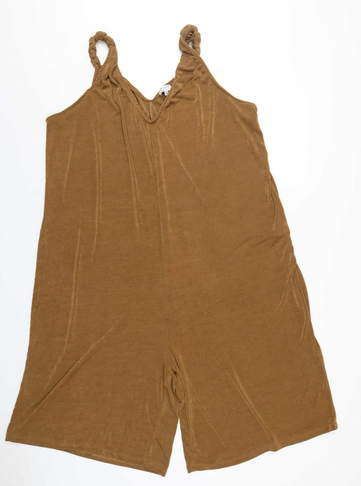 Additional front view of JD Williams women’s brown polyester romper one-piece, size UK 24, 12-inch leg pullover