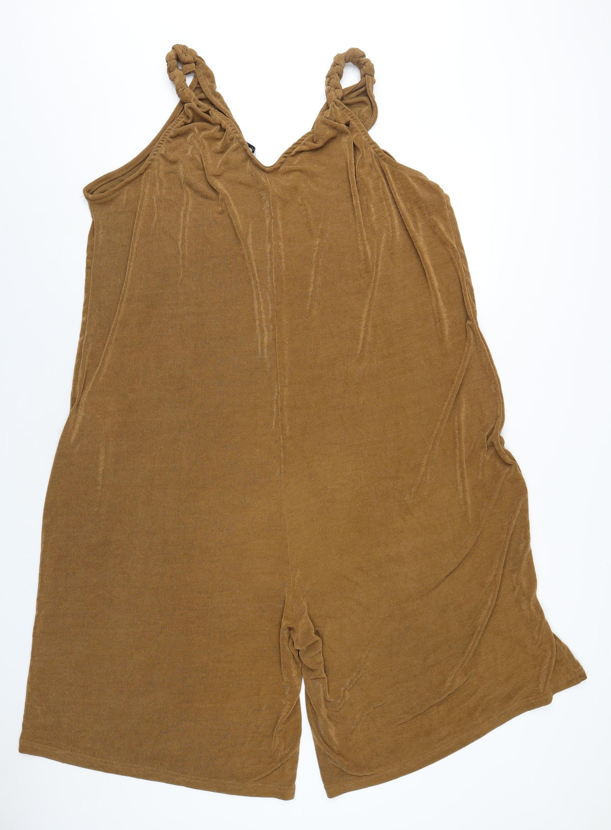 Back view of JD Williams women’s brown polyester romper one-piece, size UK 24, 12-inch leg pullover