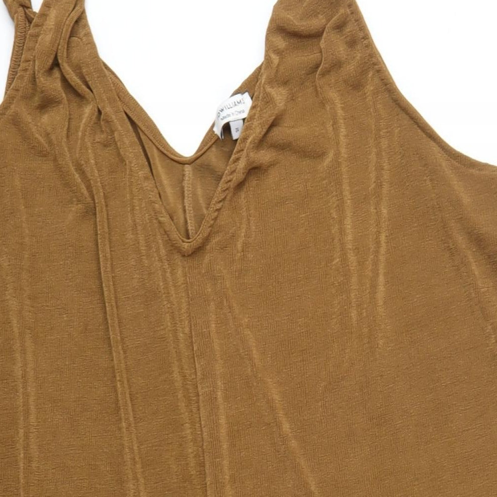 Close-up detail of JD Williams women’s brown polyester romper one-piece, size UK 24, 12-inch leg pullover