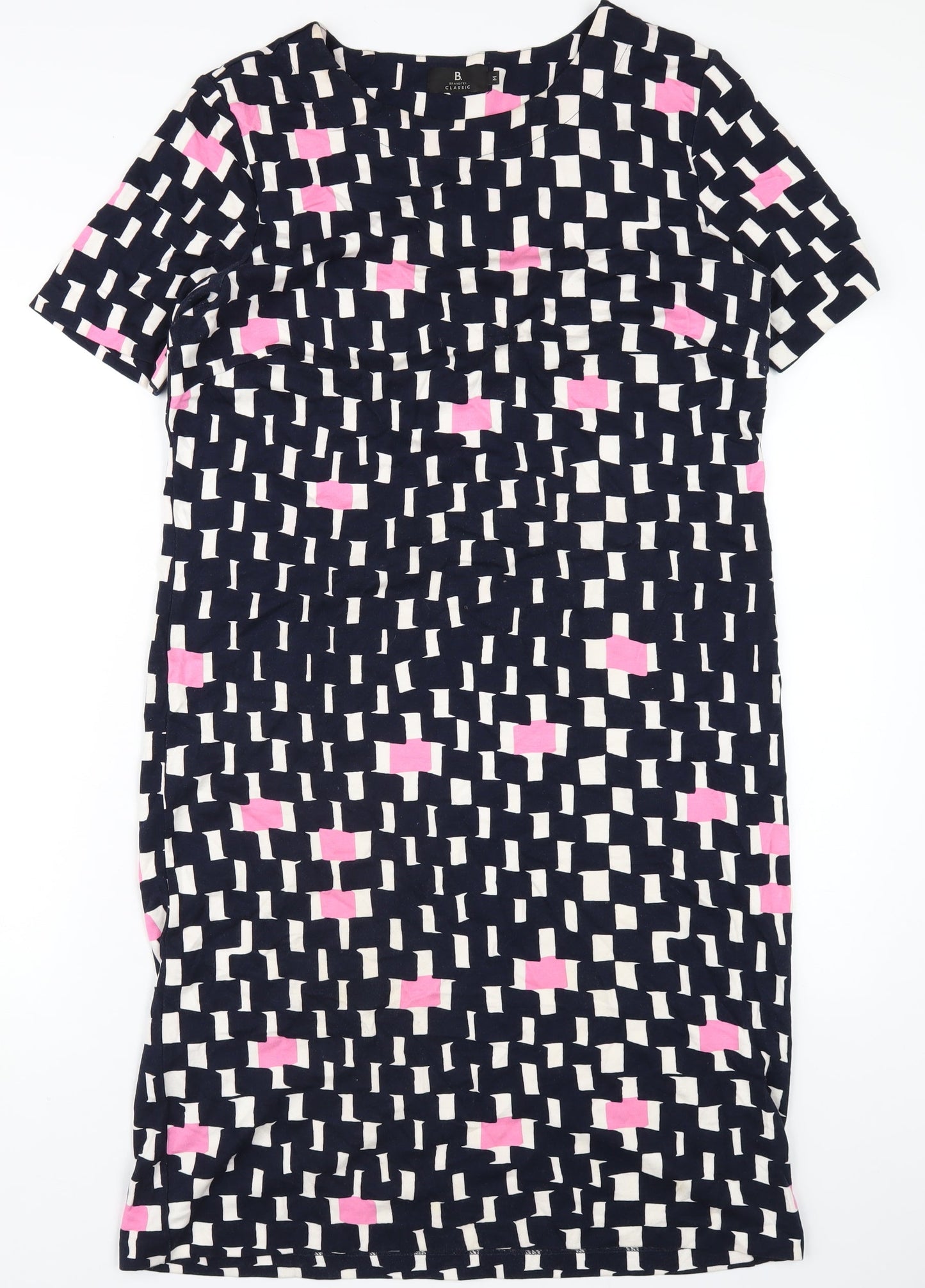 Brandtex Womens Blue Geometric Viscose T-Shirt Dress Size M Round Neck Pullover