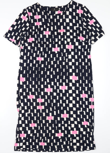 Brandtex Womens Blue Geometric Viscose T-Shirt Dress Size M Round Neck Pullover