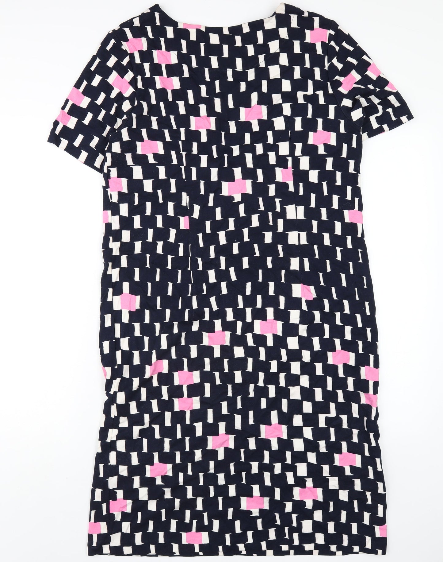 Brandtex Womens Blue Geometric Viscose T-Shirt Dress Size M Round Neck Pullover