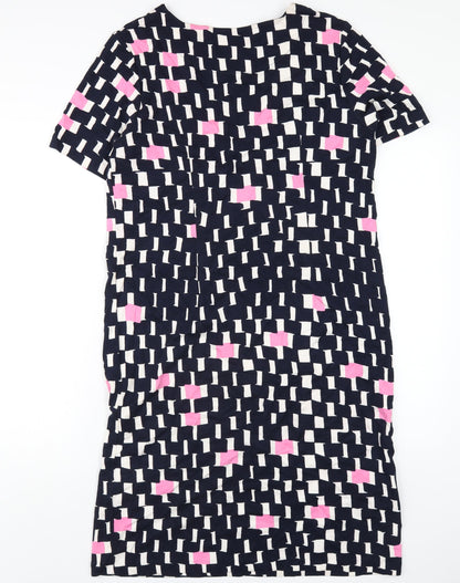 Brandtex Womens Blue Geometric Viscose T-Shirt Dress Size M Round Neck Pullover