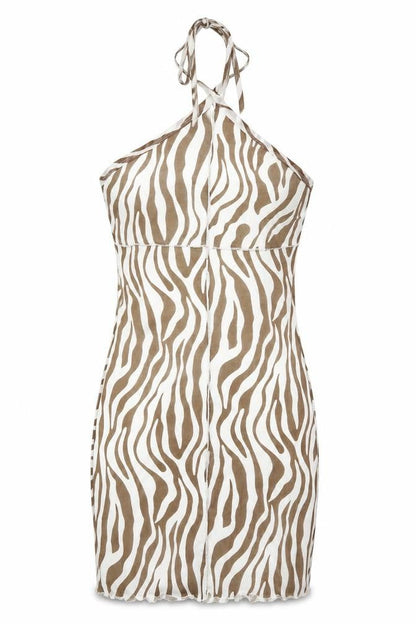 Princess Polly Womens Brown Animal Print Polyester Bodycon Size 12 Halter Pullover