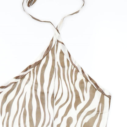 Princess Polly Womens Brown Animal Print Polyester Bodycon Size 12 Halter Pullover