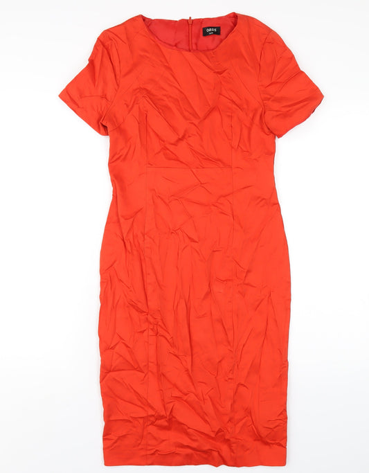 Oasis Womens Red Cotton Bodycon Size 10 Round Neck Zip