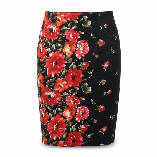 En Garde Womens Black Floral Cotton Straight & Pencil Skirt Size 14 Zip