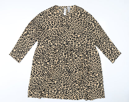 ASOS Womens Beige Animal Print Polyester A-Line Size 16 Round Neck Button