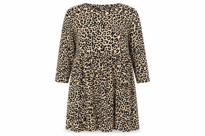 ASOS Womens Beige Animal Print Polyester A-Line Size 16 Round Neck Button