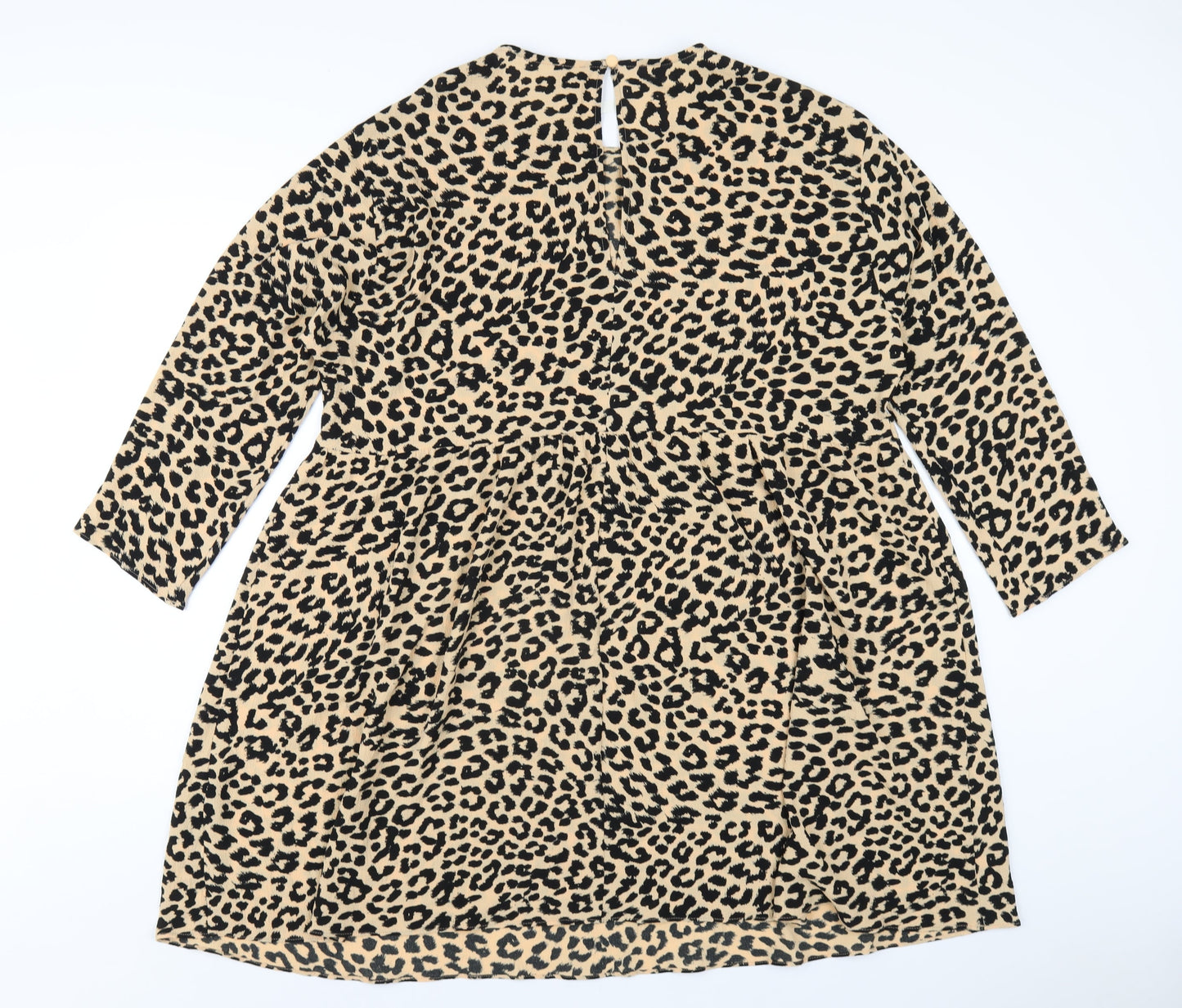 ASOS Womens Beige Animal Print Polyester A-Line Size 16 Round Neck Button