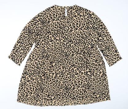 ASOS Womens Beige Animal Print Polyester A-Line Size 16 Round Neck Button