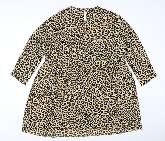 ASOS Womens Beige Animal Print Polyester A-Line Size 16 Round Neck Button