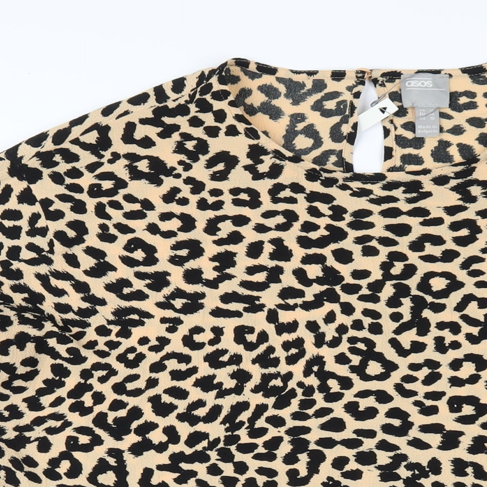 ASOS Womens Beige Animal Print Polyester A-Line Size 16 Round Neck Button
