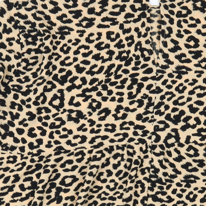 ASOS Womens Beige Animal Print Polyester A-Line Size 16 Round Neck Button