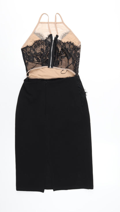 Topshop Womens Black Polyester Bodycon Size 10 Square Neck Zip