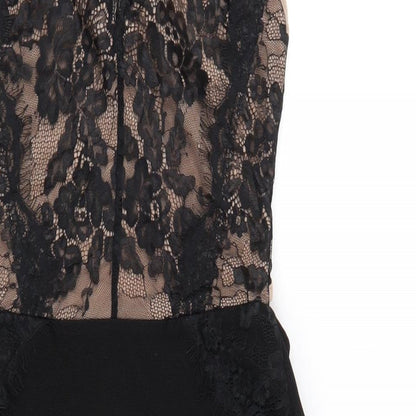 Topshop Womens Black Polyester Bodycon Size 10 Square Neck Zip