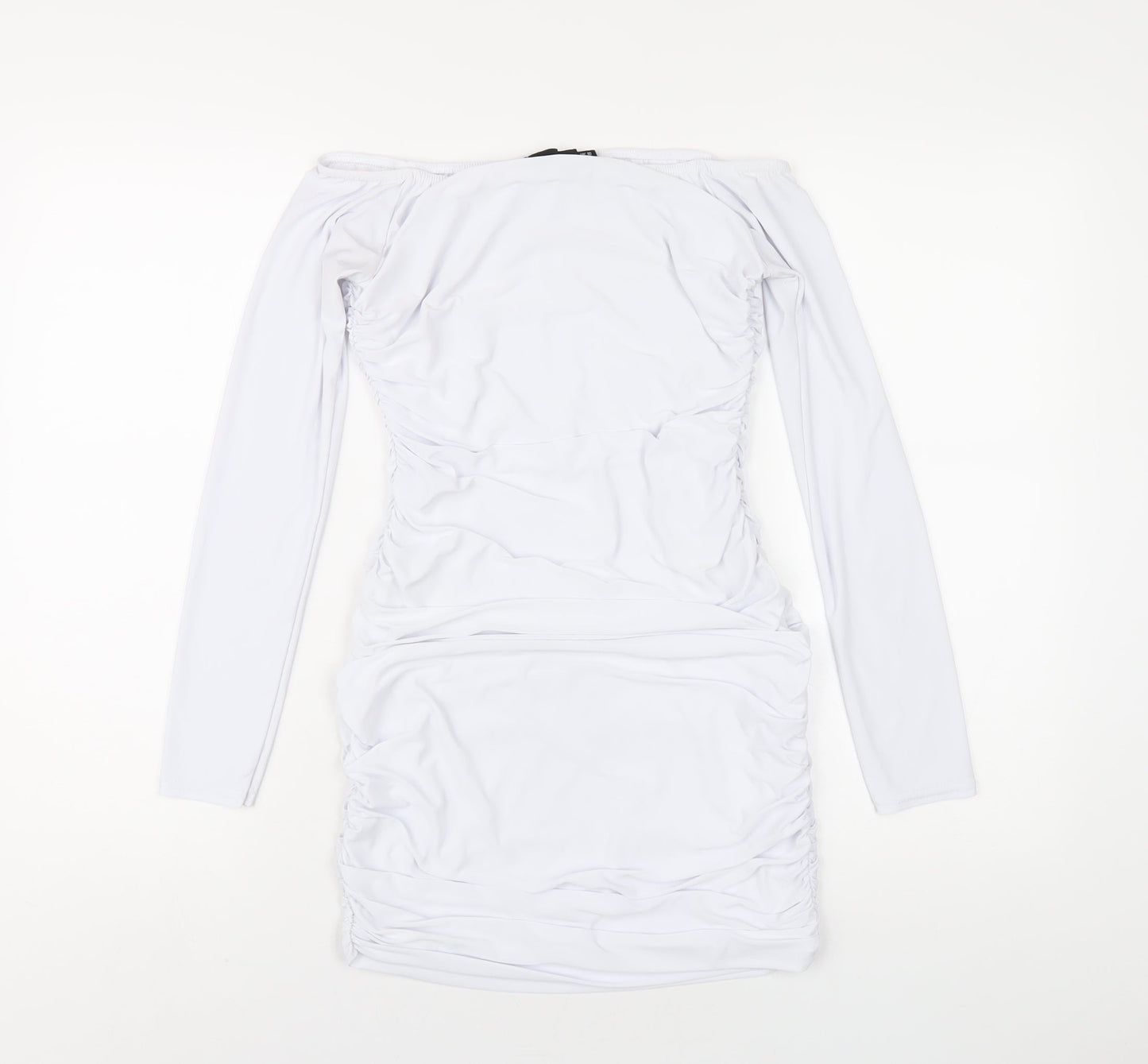 PRETTYLITTLETHING Womens White Polyester Bodycon Size 10 Off the Shoulder Pullover