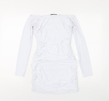 PRETTYLITTLETHING Womens White Polyester Bodycon Size 10 Off the Shoulder Pullover