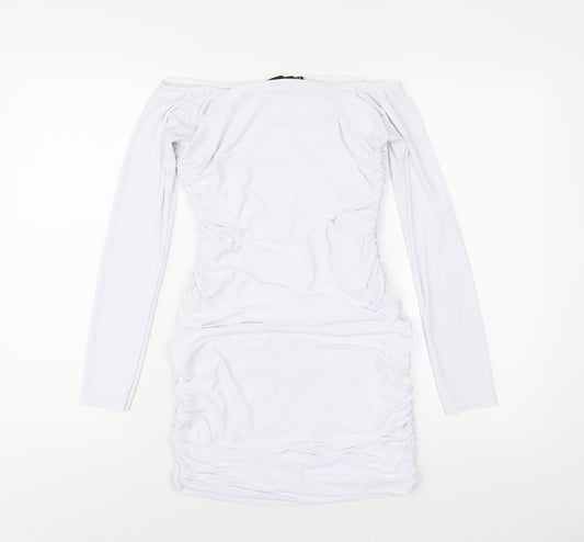 PRETTYLITTLETHING Womens White Polyester Bodycon Size 10 Off the Shoulder Pullover