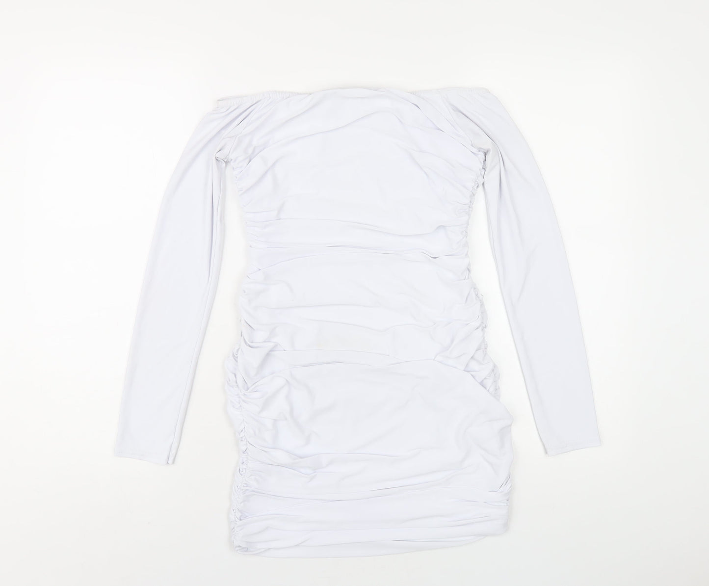 PRETTYLITTLETHING Womens White Polyester Bodycon Size 10 Off the Shoulder Pullover