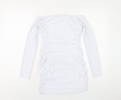 PRETTYLITTLETHING Womens White Polyester Bodycon Size 10 Off the Shoulder Pullover