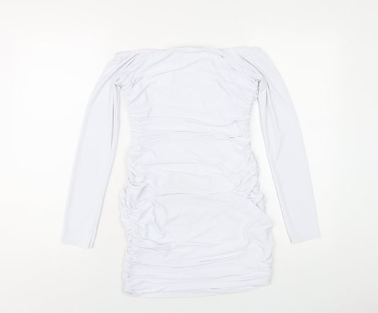 PRETTYLITTLETHING Womens White Polyester Bodycon Size 10 Off the Shoulder Pullover