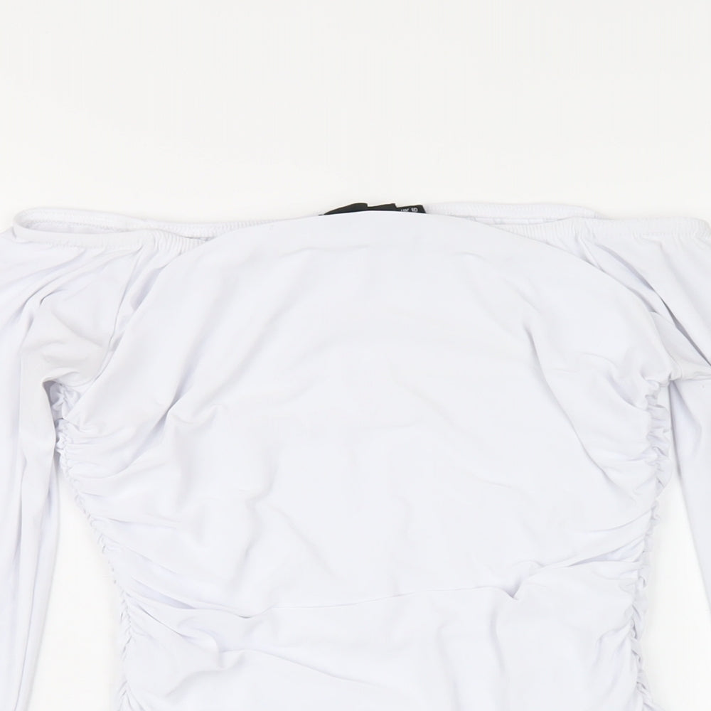 PRETTYLITTLETHING Womens White Polyester Bodycon Size 10 Off the Shoulder Pullover