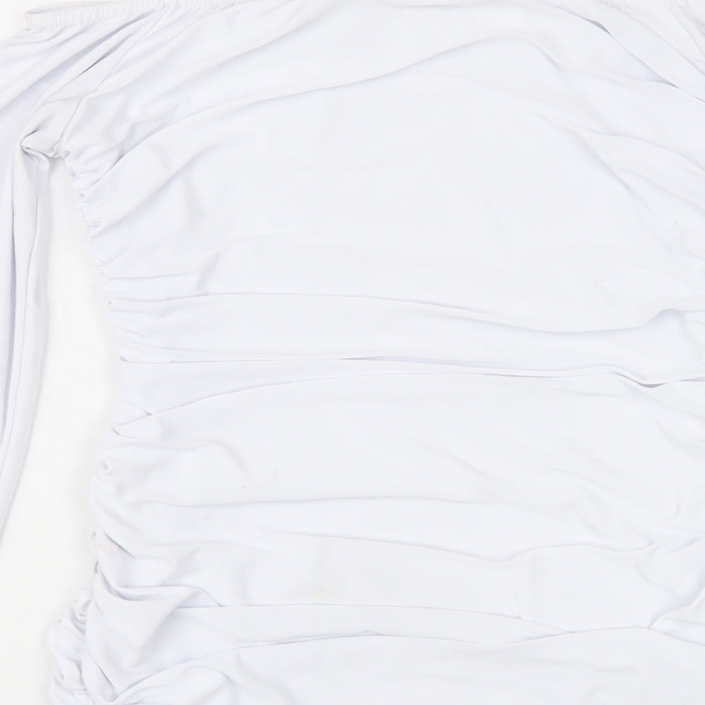 PRETTYLITTLETHING Womens White Polyester Bodycon Size 10 Off the Shoulder Pullover