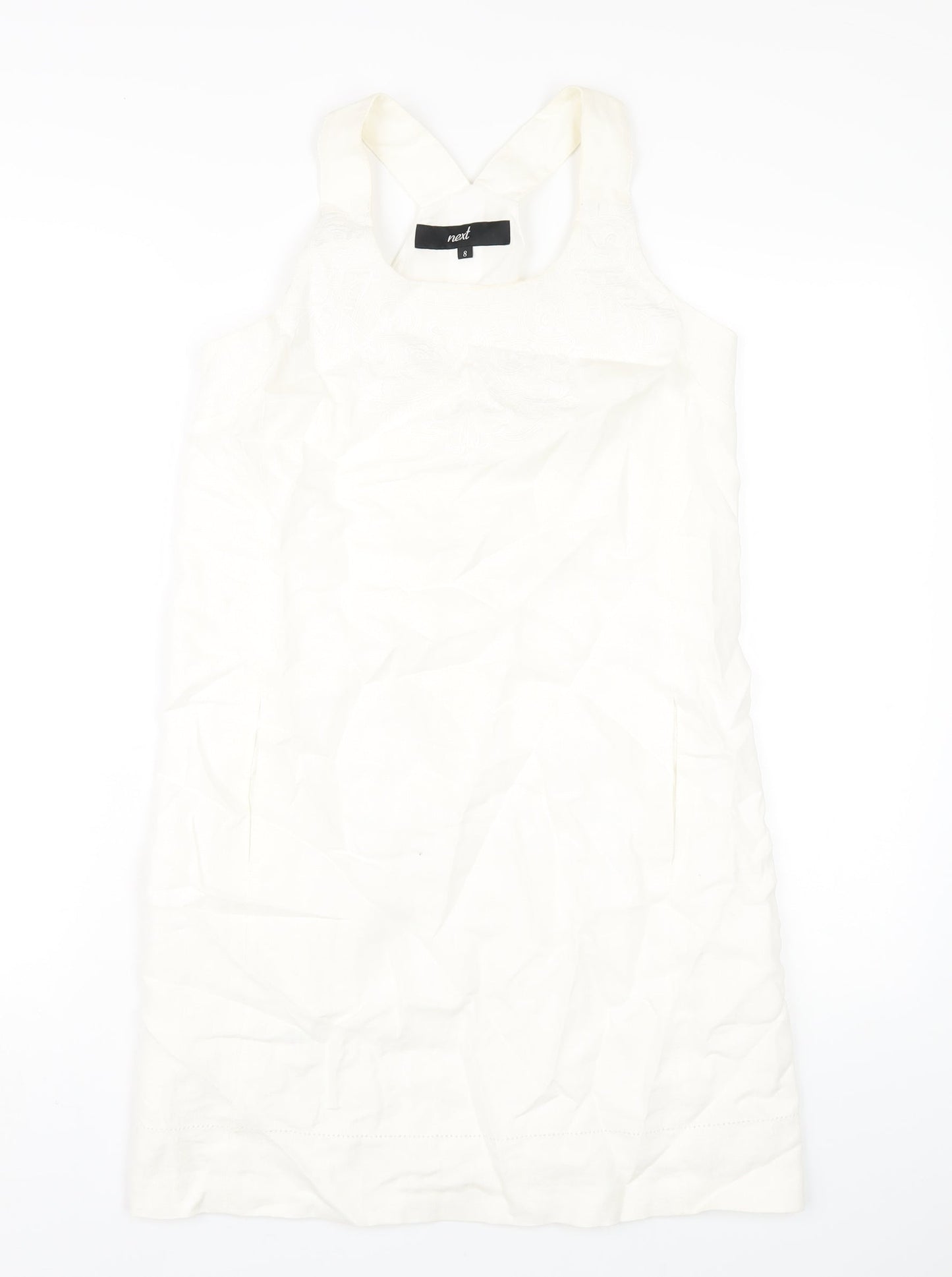 NEXT Womens Ivory Linen Tank Dress Size 8 Round Neck Pullover