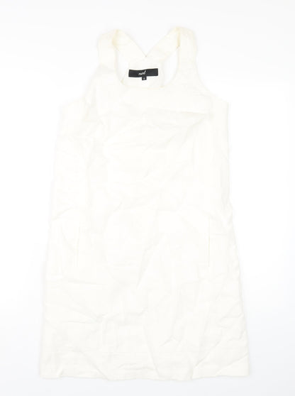 NEXT Womens Ivory Linen Tank Dress Size 8 Round Neck Pullover
