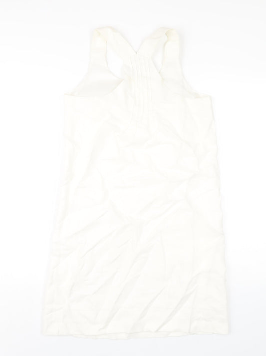 NEXT Womens Ivory Linen Tank Dress Size 8 Round Neck Pullover