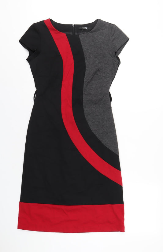 BHS Womens Multicoloured Polyester A-Line Size 8 Round Neck Zip