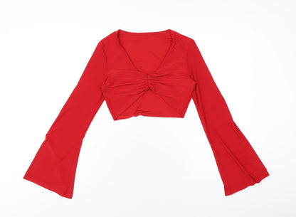 Womens UK Size 8 PRETTYLITTLETHING Red Cropped T-Shirt