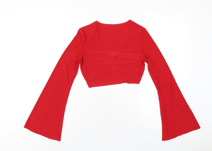 Womens UK Size 8 PRETTYLITTLETHING Red Cropped T-Shirt