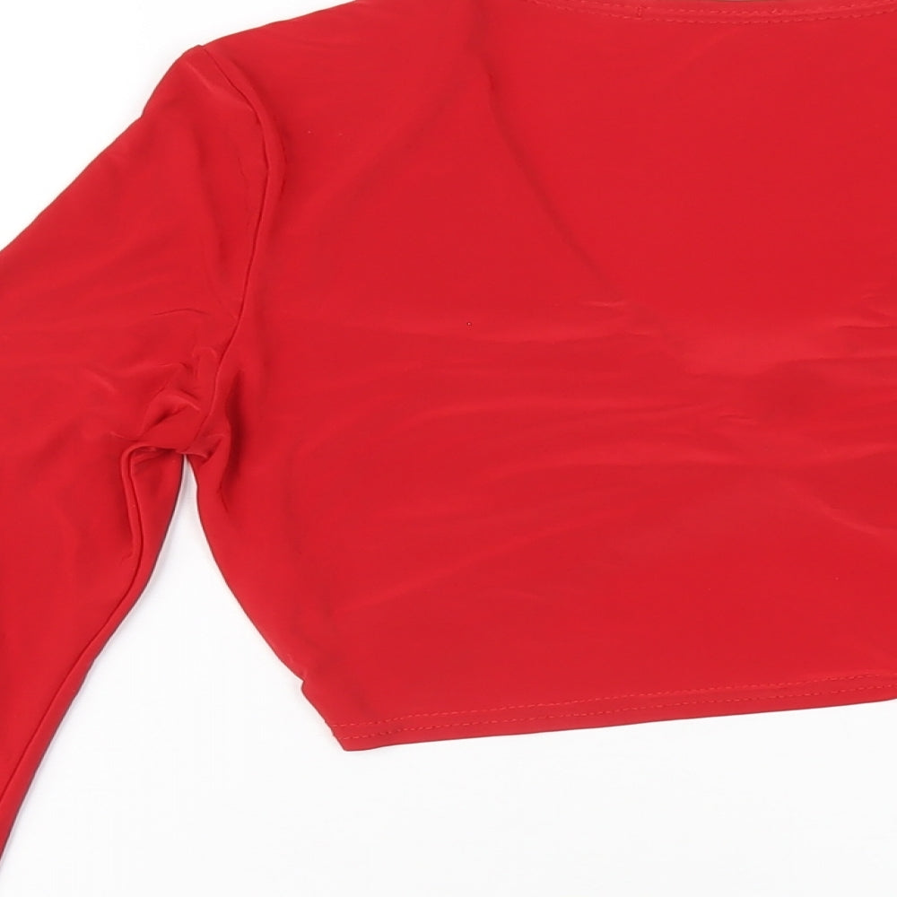 Womens UK Size 8 PRETTYLITTLETHING Red Cropped T-Shirt