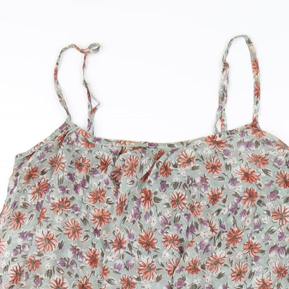 Boohoo Womens Green Floral Polyester A-Line Size 10 Scoop Neck Zip