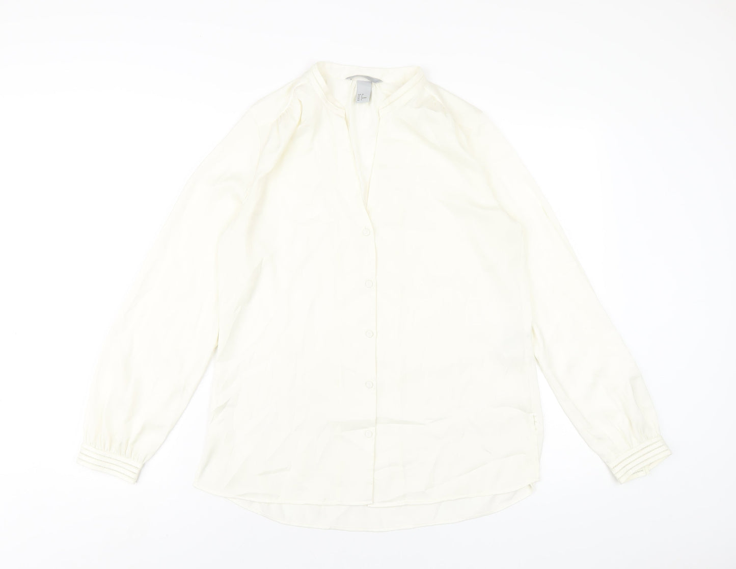 H&M Womens Ivory Polyester Basic Blouse Size 10 V-Neck