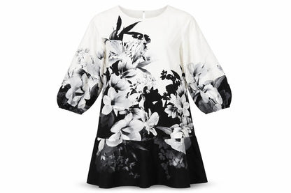 Lipsy Womens Black Floral Polyester A-Line Size 10 Round Neck Button