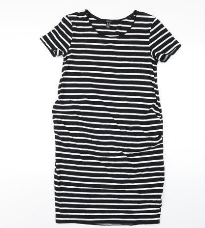 New Look Womens Black Striped Cotton Bodycon Size 12 Round Neck Pullover