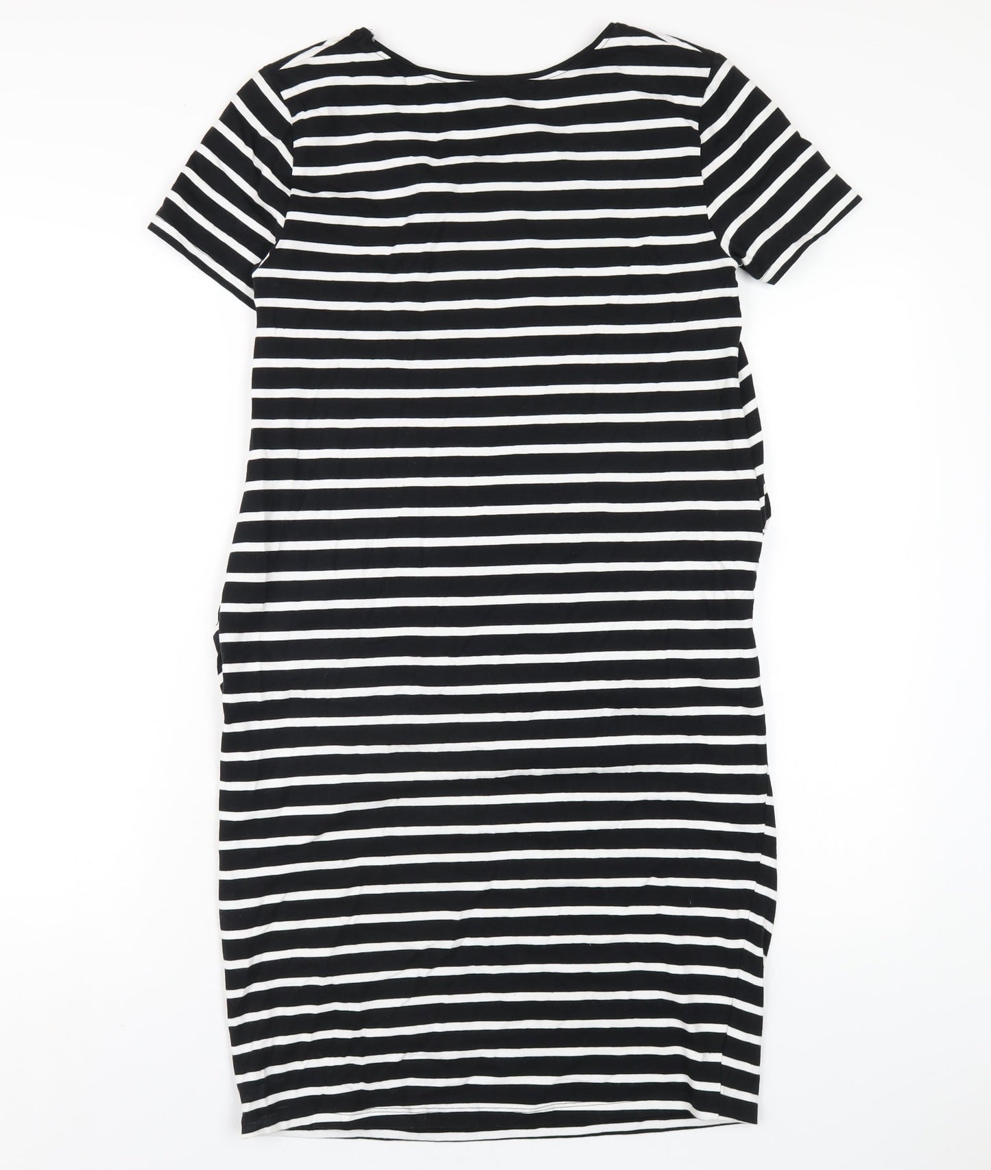 New Look Womens Black Striped Cotton Bodycon Size 12 Round Neck Pullover