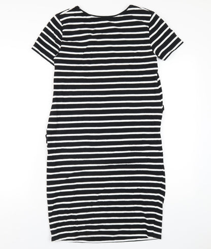 New Look Womens Black Striped Cotton Bodycon Size 12 Round Neck Pullover