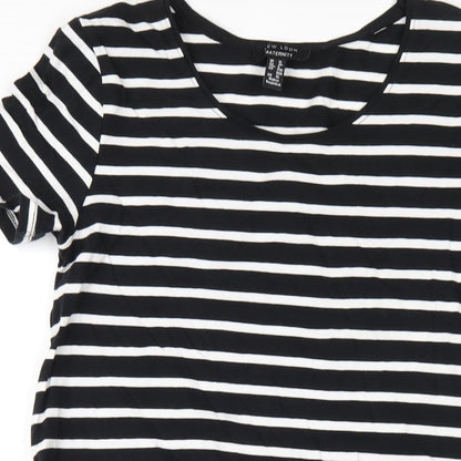 New Look Womens Black Striped Cotton Bodycon Size 12 Round Neck Pullover