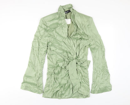 Zara Womens Green Viscose Jacket Dress Size M V-Neck Button