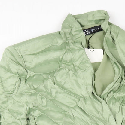 Zara Womens Green Viscose Jacket Dress Size M V-Neck Button